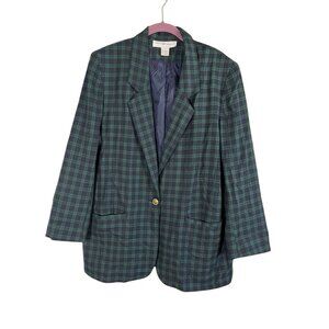 Tartan Plaid Blazer L Blue Heritage Academia 90s Vintage Old Money Preppy Chic
